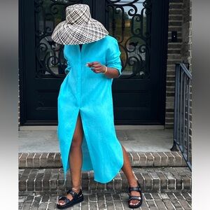 Jodi Melissa Linen Shirtdress in Coastal blue, size XS